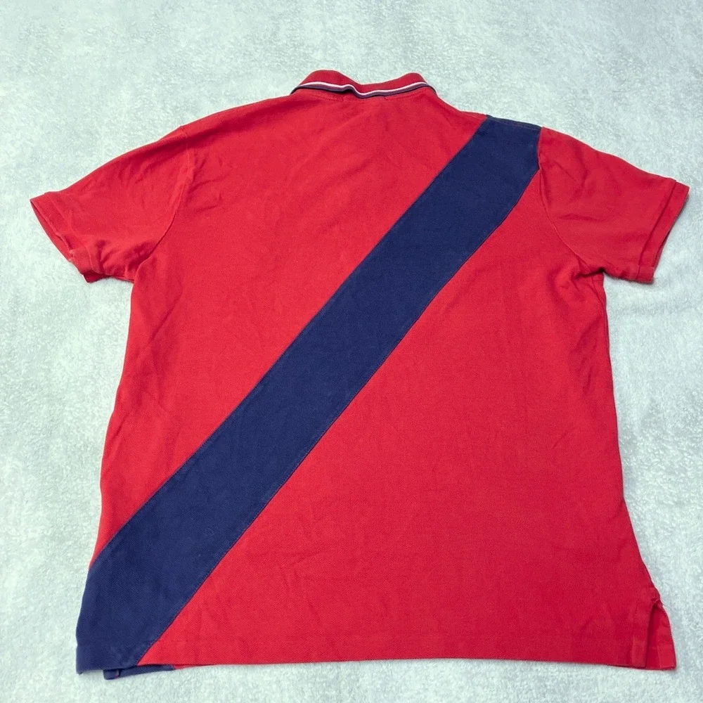 Polo Ralph Lauren Polo Shirt Red Navy Blue Sash Big Pony Custom Slim Fit Mens M